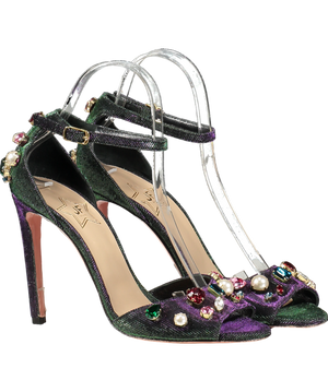JF London Purple Crystal Detail Shimmer Ankle-strap Heels UK 6 EU 39
