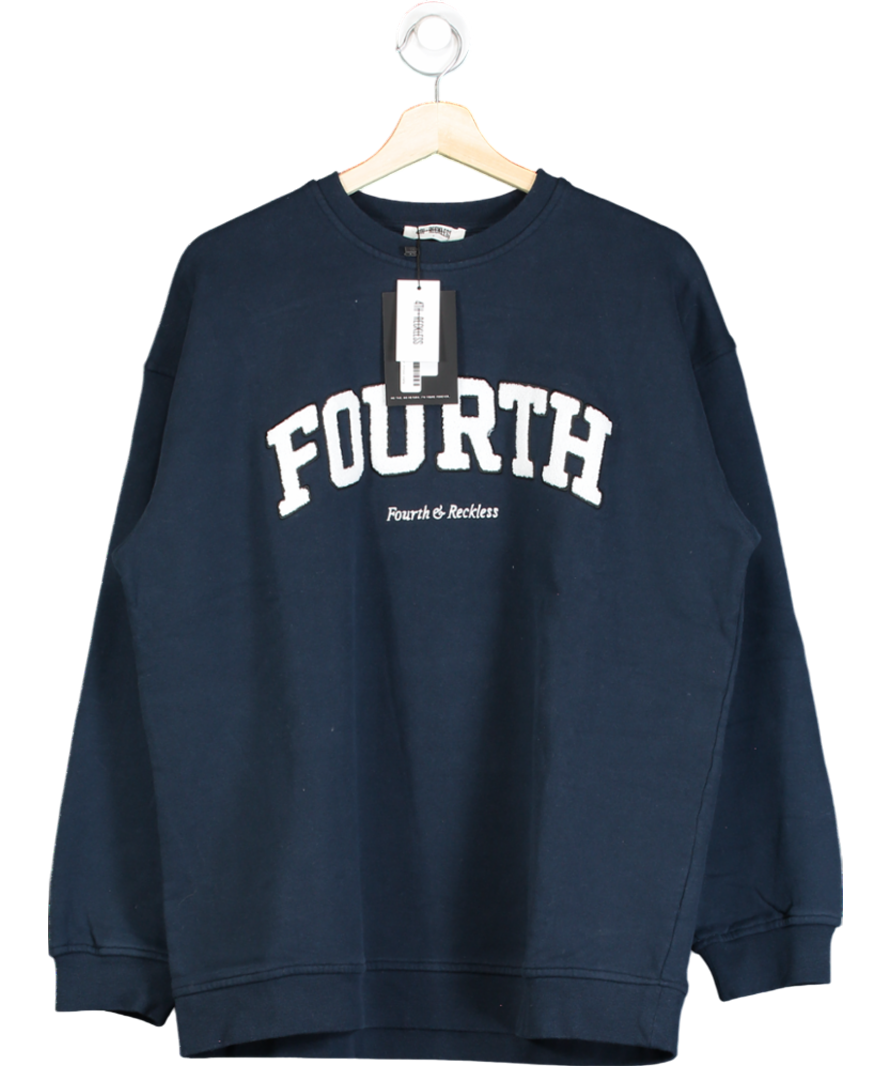 4th & Reckless Blue Navy Fourth Slogan Classic Longline Sweatshirt- Jen UK 8