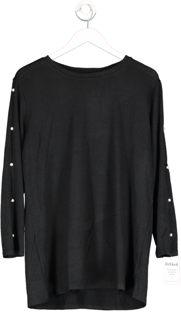V by Very Curve Crew Neck Pearl embellished Sleeve Detail Top - Black UK 26
