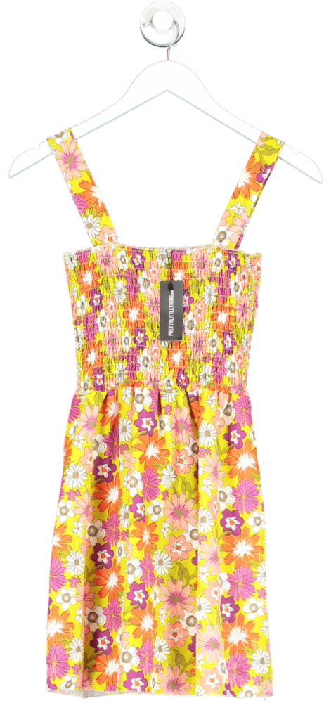 PrettyLittleThing Multicoloured Floral Woven Ruched Bust Cami Mini Dress UK 4