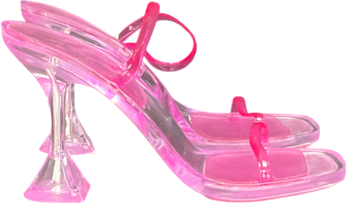 Public Desire Purple Nineties Baby Pink Perspex Double Strap High Heel Mules UK 6 EU 39 👠