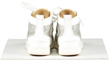 Christian Louboutin White Leather & Crystal Louis P Strass High 'crystal White' Hi-top Trainers UK 6 EU 39 👠