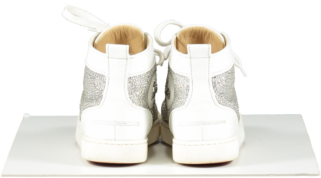 Christian Louboutin White Leather & Crystal Louis P Strass High 'crystal White' Hi-top Trainers UK 6 EU 39 👠
