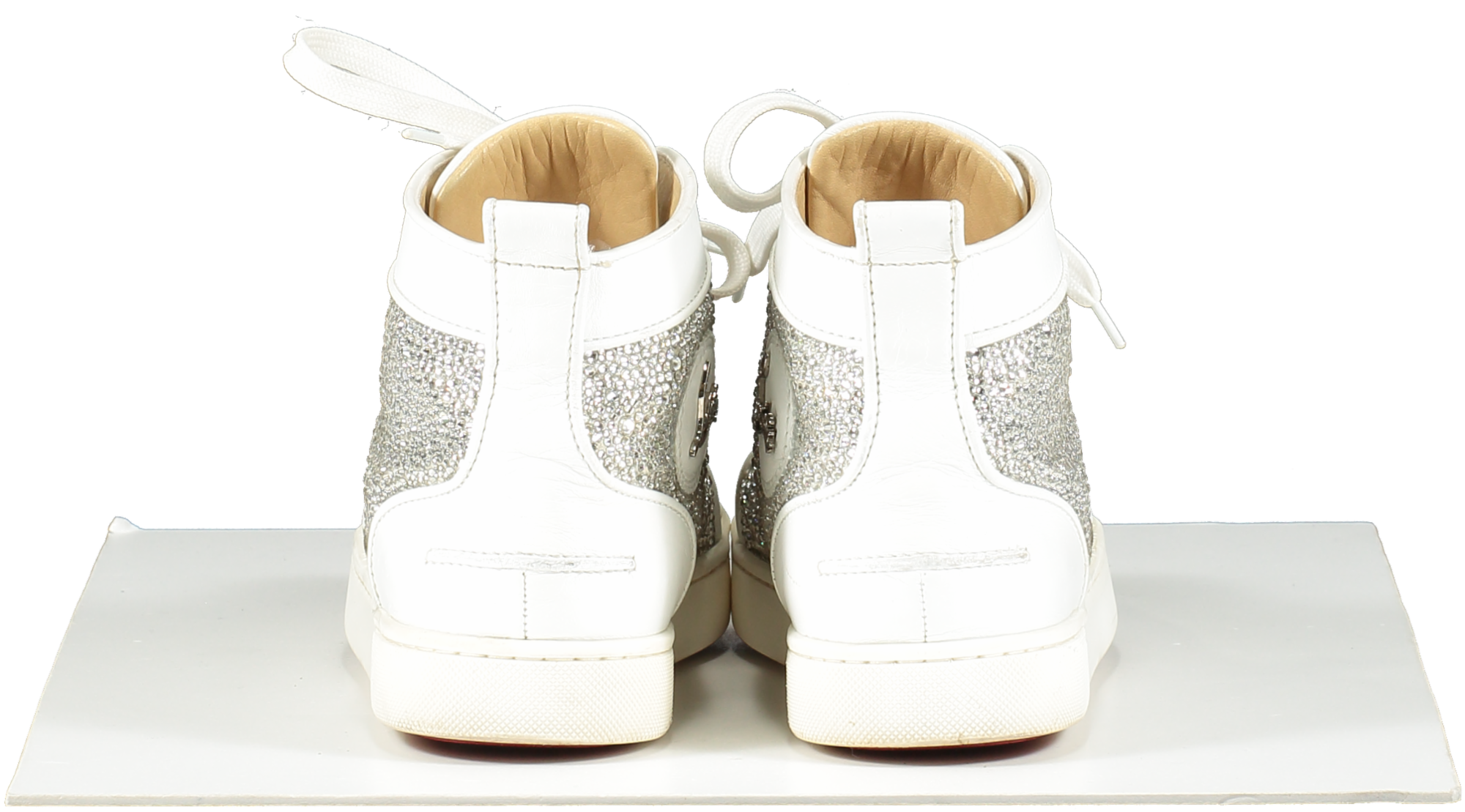 Christian Louboutin White Leather & Crystal Louis P Strass High 'crystal White' Hi-top Trainers UK 6 EU 39 👠