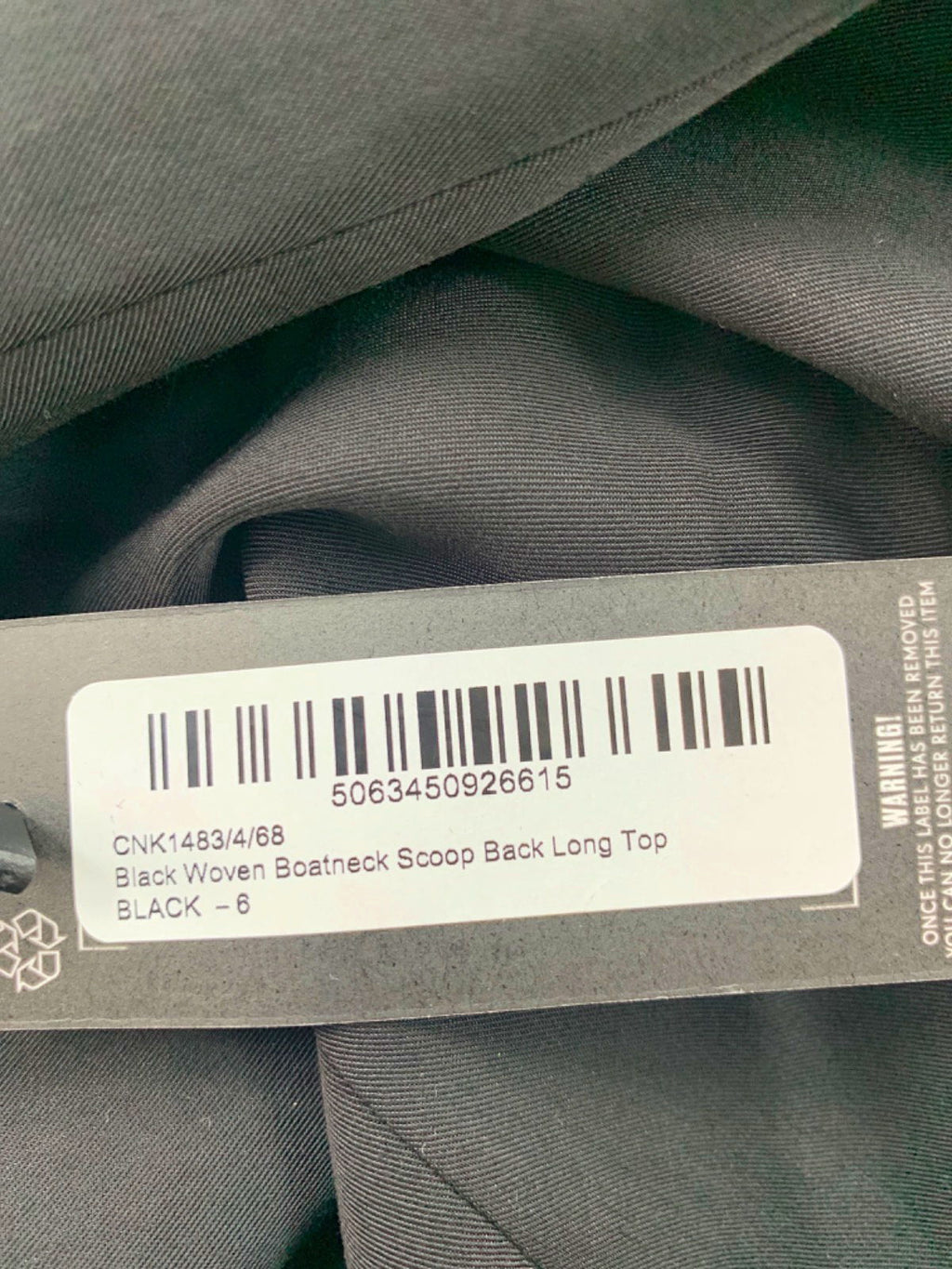 Pretty Little Thing Black Woven Boatneck Scoop Back Long Top UK 6