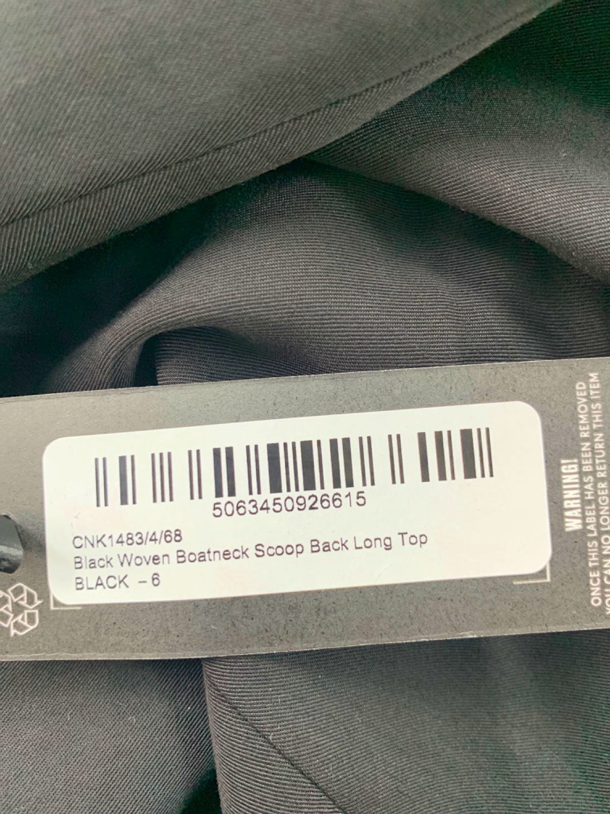 Pretty Little Thing Black Woven Boatneck Scoop Back Long Top UK 6