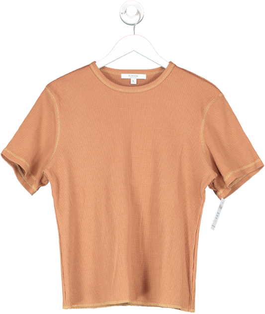 Berlook Brown Waffle Knit Short Sleeve T Shirt UK L