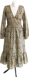 MICHAEL Michael Kors Black & Gold Lurex Long Sleeve Midi Dress Us4 UK 8