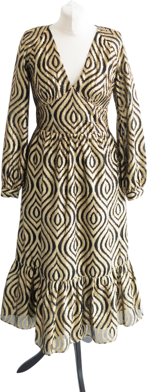 MICHAEL Michael Kors Black & Gold Lurex Long Sleeve Midi Dress Us4 UK 8