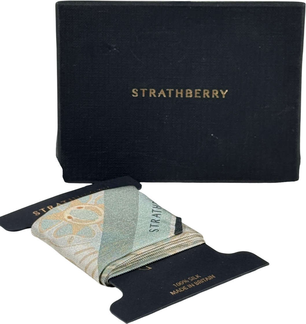STRATHBERRY 100% Silk Twilly Skinny Scarf -sage Green Arcade Print One Size