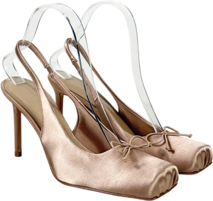 Charles & Keith Nude Satin Ruched Stiletto Slingback Pumps UK 4 EU 37