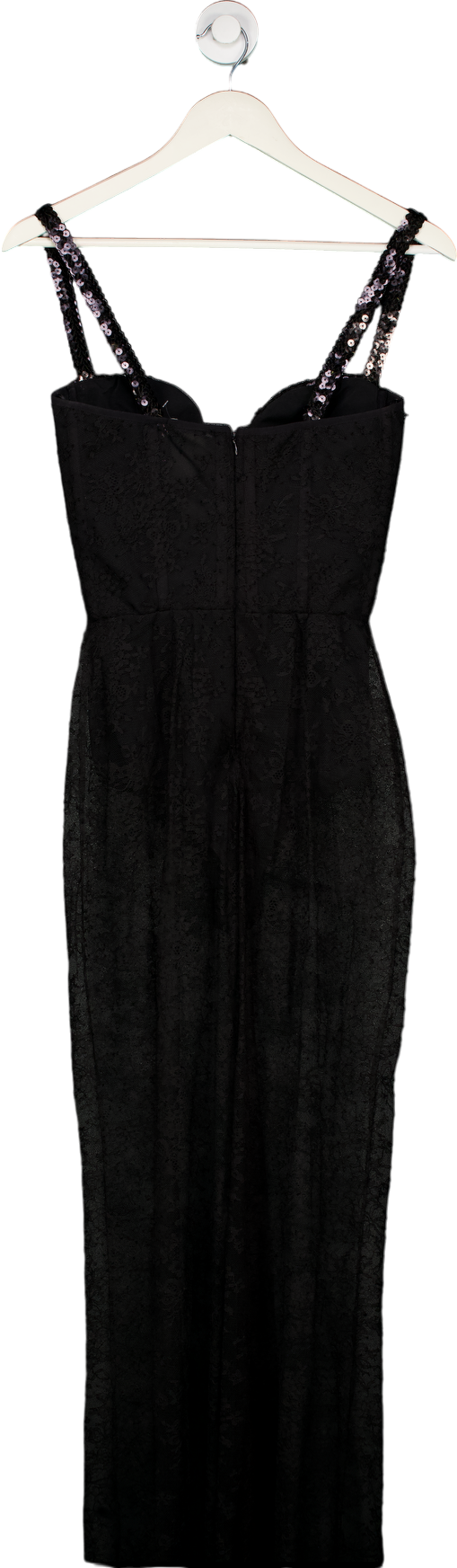 Nensi Dojaka Black Sheer Lace Sequined Strap Dress with built in Bodysuit UK S