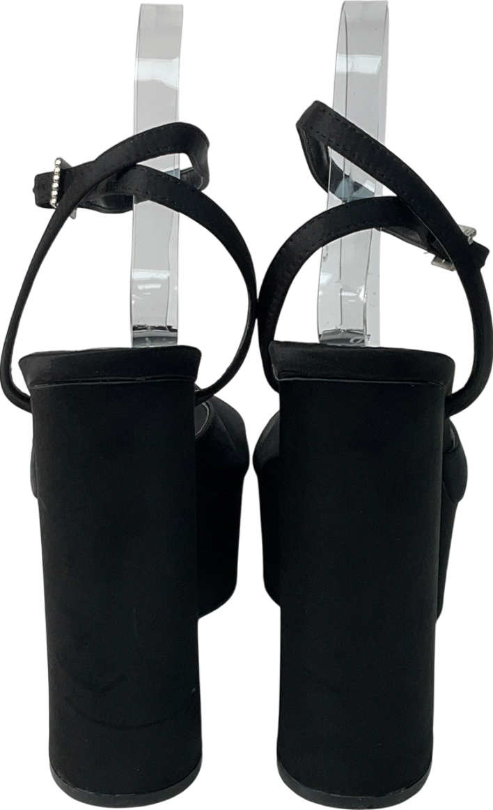 Public Desire Pansie Black Satin Diamonte Platform Heels UK 6 EU 39 👠