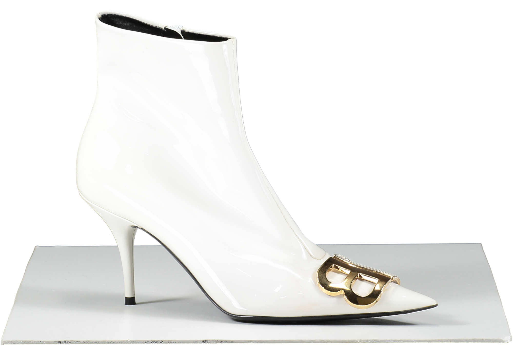 BALENCIAGA  Bb White Patent Leather Kitten Heel Ankle Boots UK 6 EU 39 👠