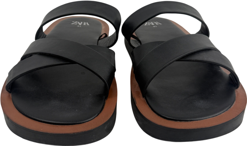 ZARA Black Flat Cross Cross Strap Sandals UK 8 EU 41 👠