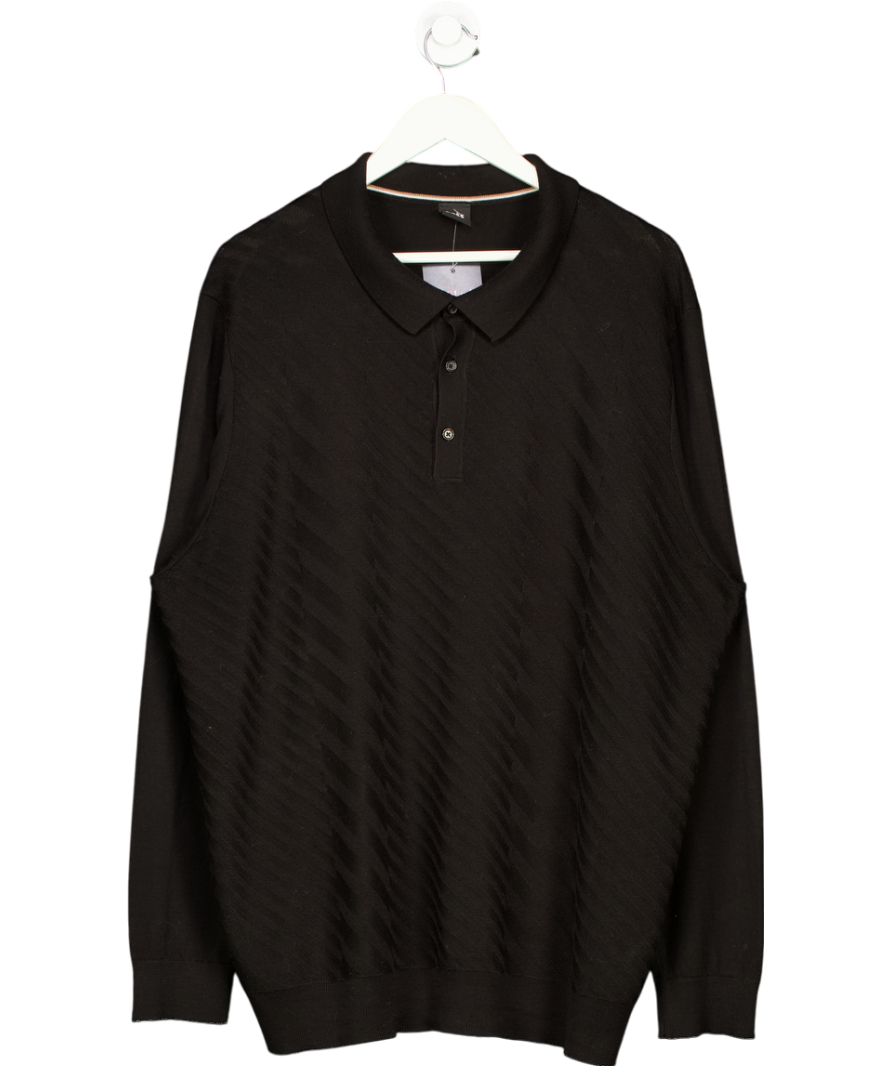 HUGO BOSS Long Sleeve Knitted Polo Shirt In Black UK XXL
