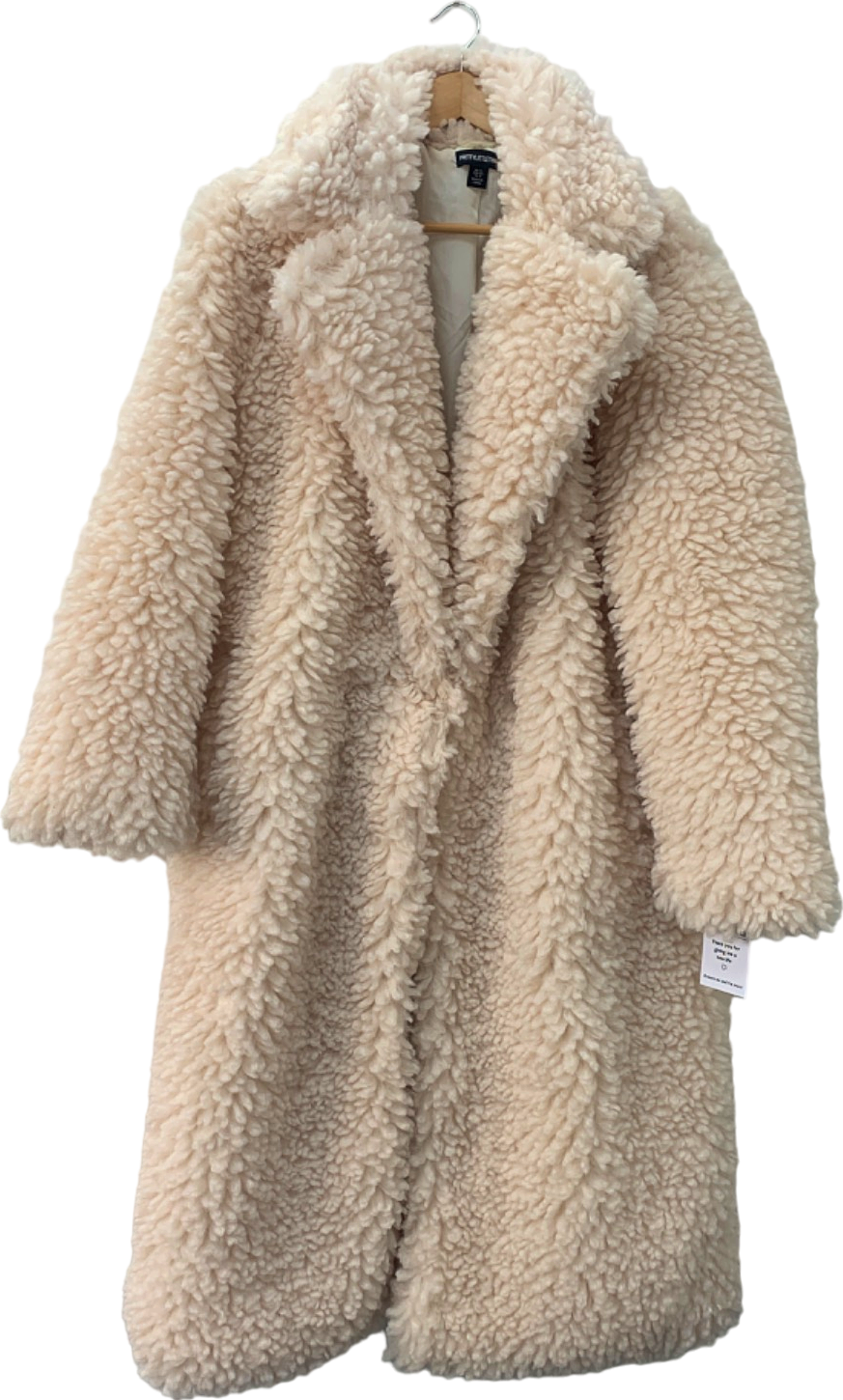PrettyLittleThing Cream Faux Fur Longline Coat Size UK 12