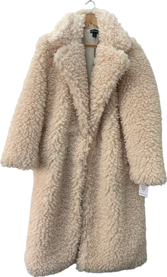 PrettyLittleThing Cream Faux Fur Longline Coat Size UK 12