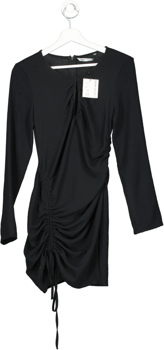 ZARA Black Ruched Detail Mini Dress BNWT UK XS