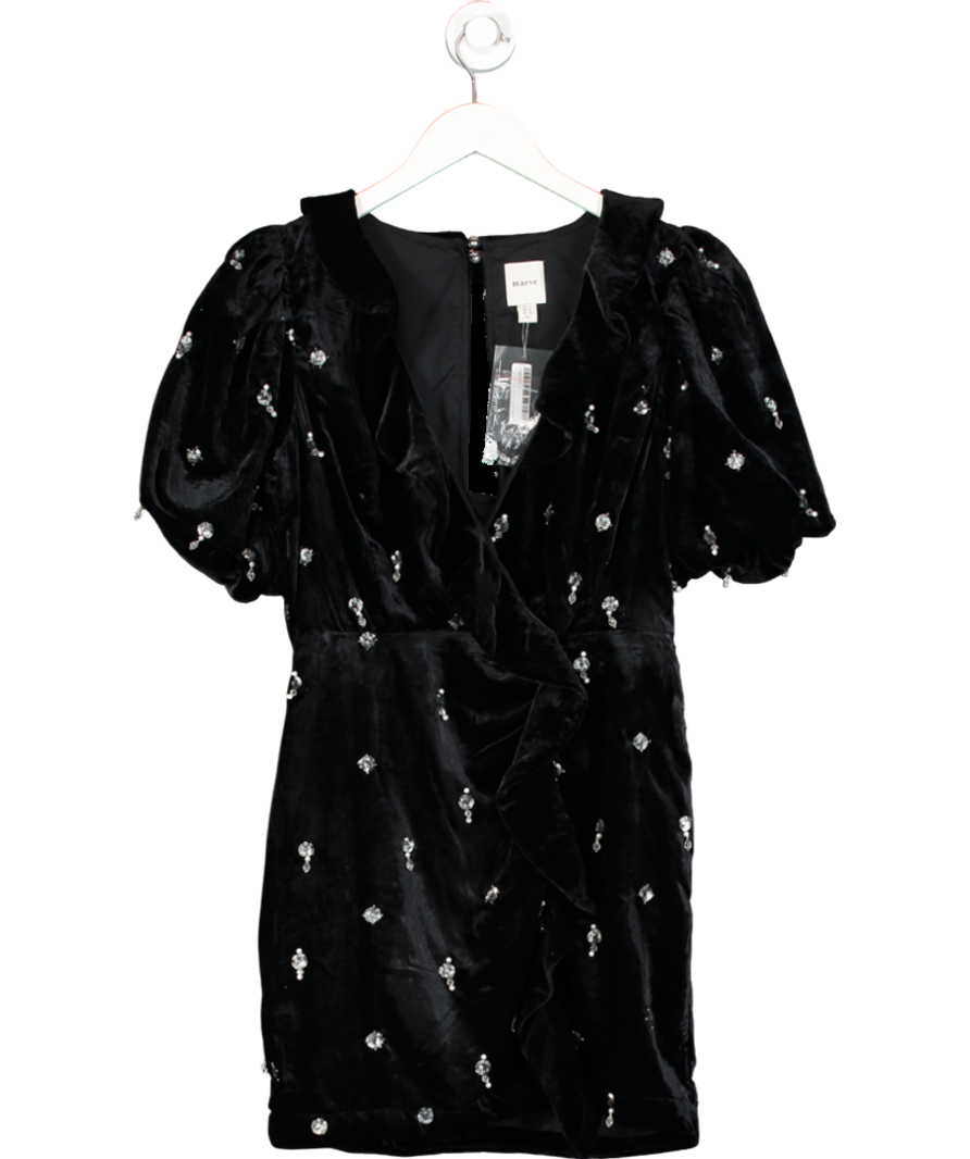 Maeve Black Short-sleeve Embellished Velvet Mini Dress UK 12
