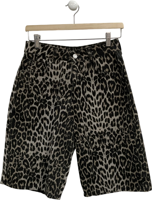 boohoo Brown Denim Leopard Print Long Shorts UK 10