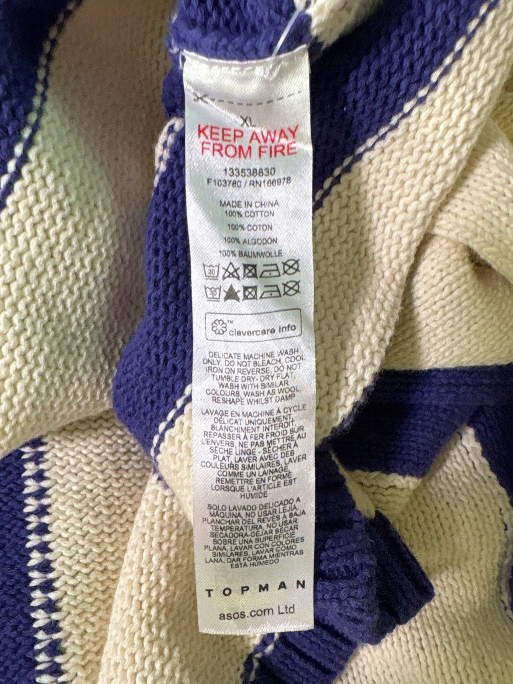 Topman Cream and Purple Geometric Knit Cardigan UK XL