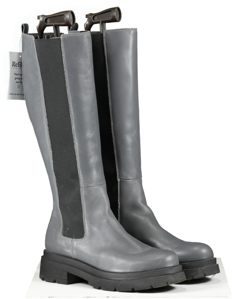 Dune Grey Chunky-sole Leather Knee-high Boots UK 8 EU 41 👠