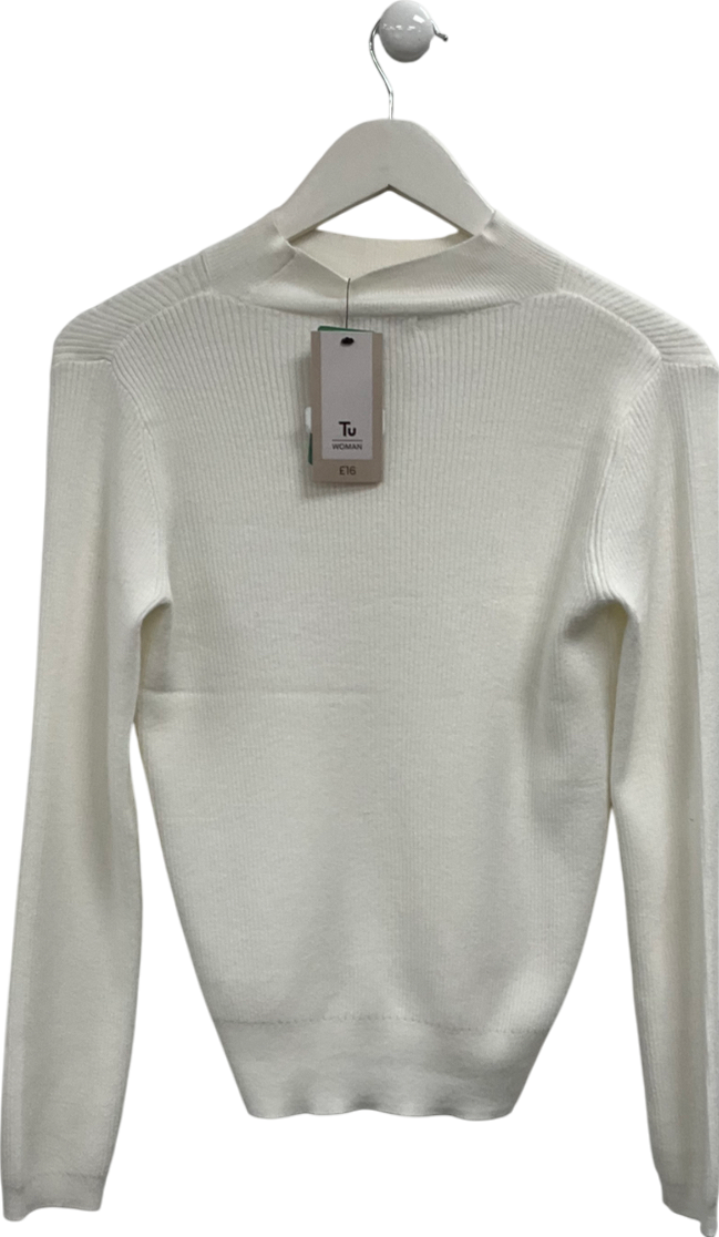 TU White Cream Long Sleeve Knitted Top UK 8