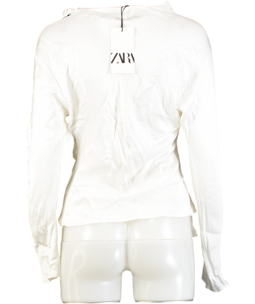 ZARA White Draped Satin Blouse UK S