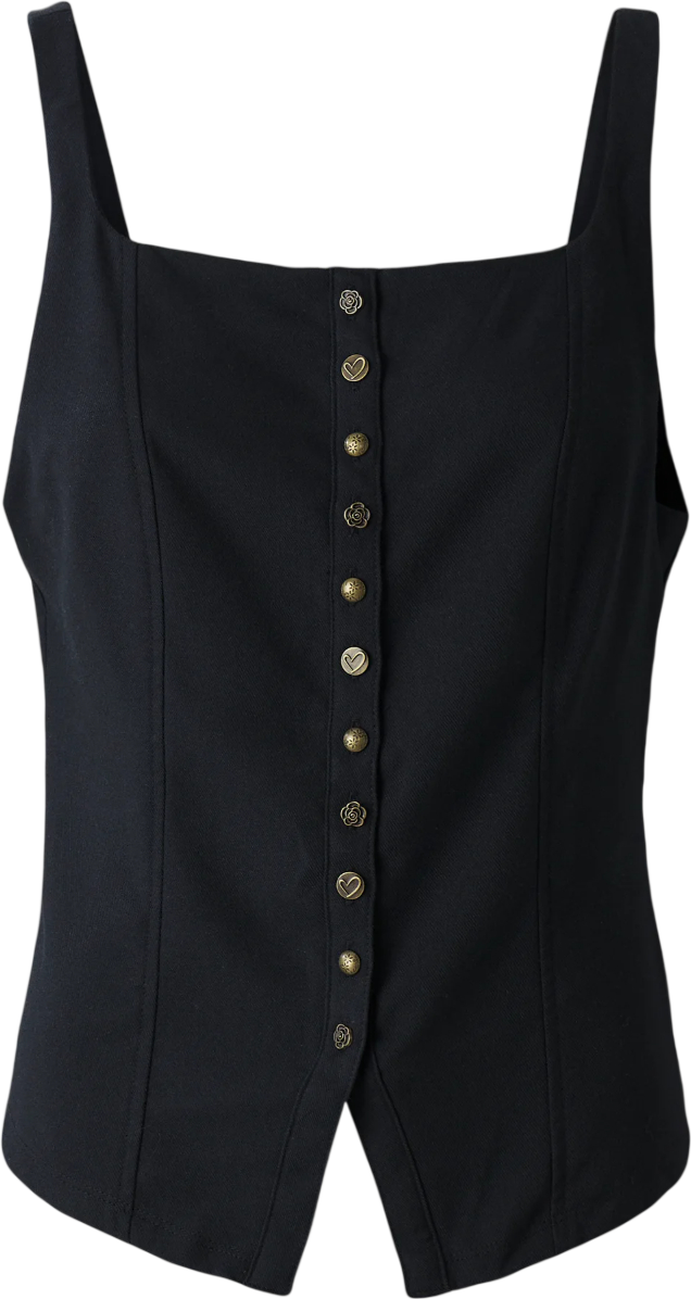 FREE PEOPLE Black "a Moment In Time" Corset Style Top With Feature Buttons UK XS