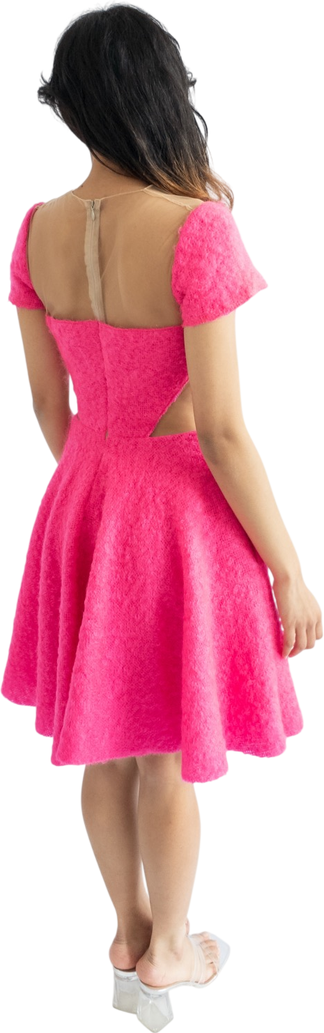 NATALIA KAUT Contmeporary Designer Pink Mohair Cut Out Skater Dress UK 10