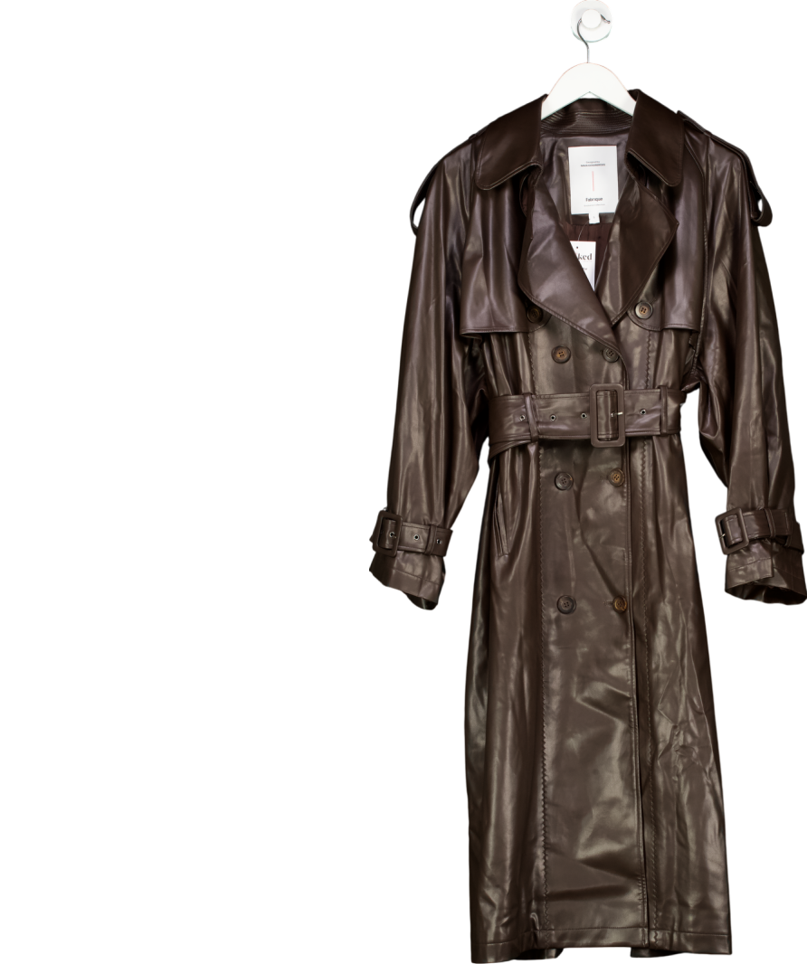 Fabrique Brown Tai Trench Coat In Faux Nappa Leather UK S