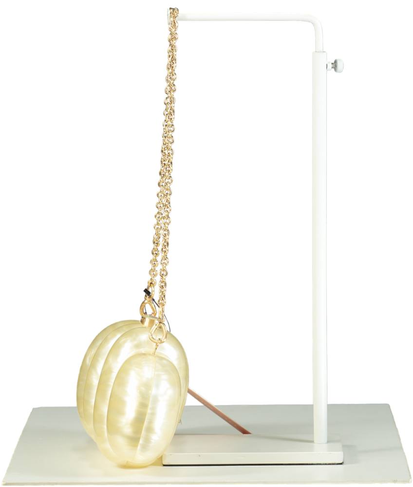 Cult Gaia Ivory Pearlescent Puffer Clutch Bag with chain strap