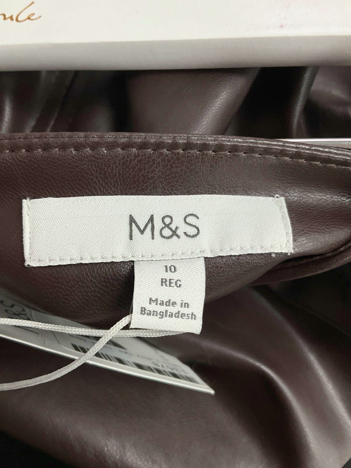 M&S Brown Faux Leather Midi Skirt UK 10