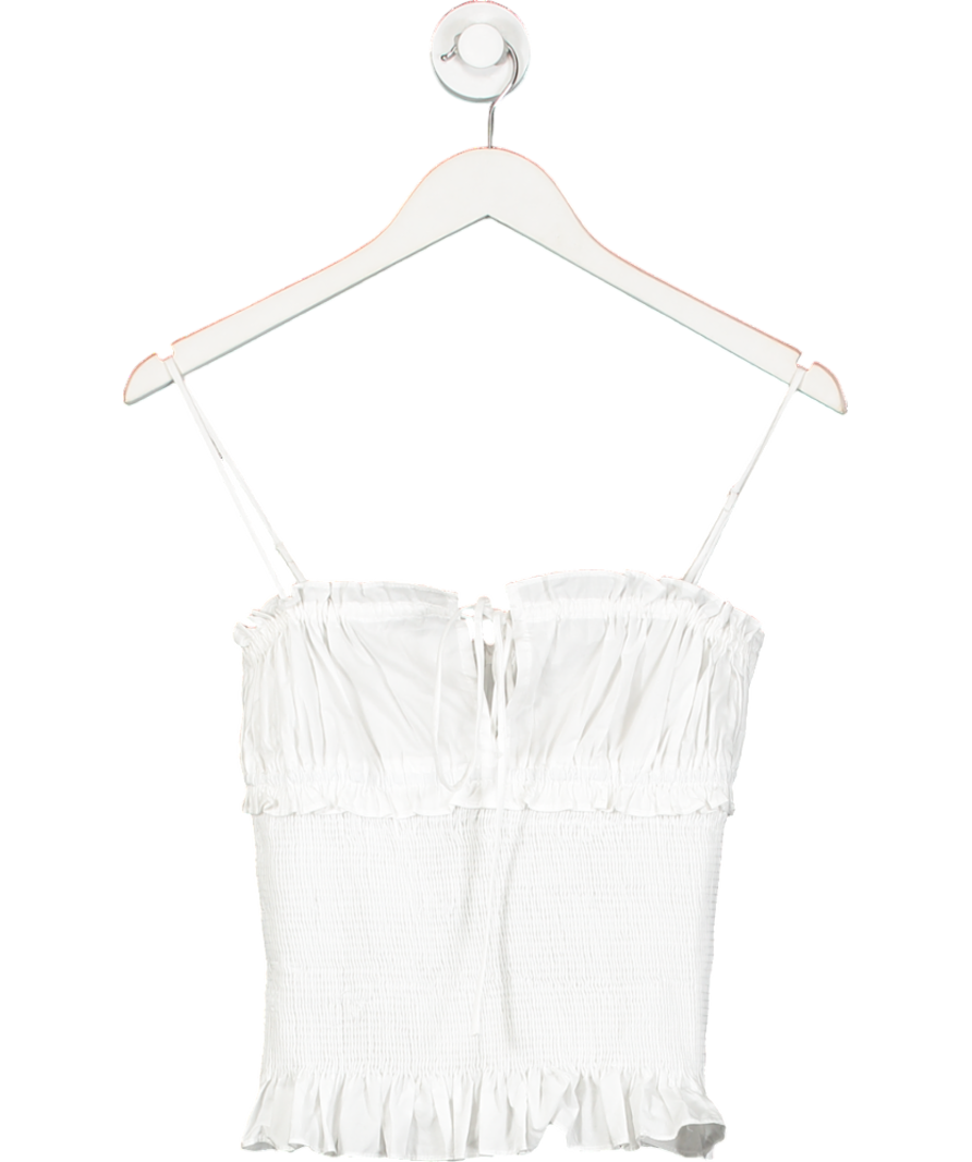 ZARA White Cotton Smocked Top UK S