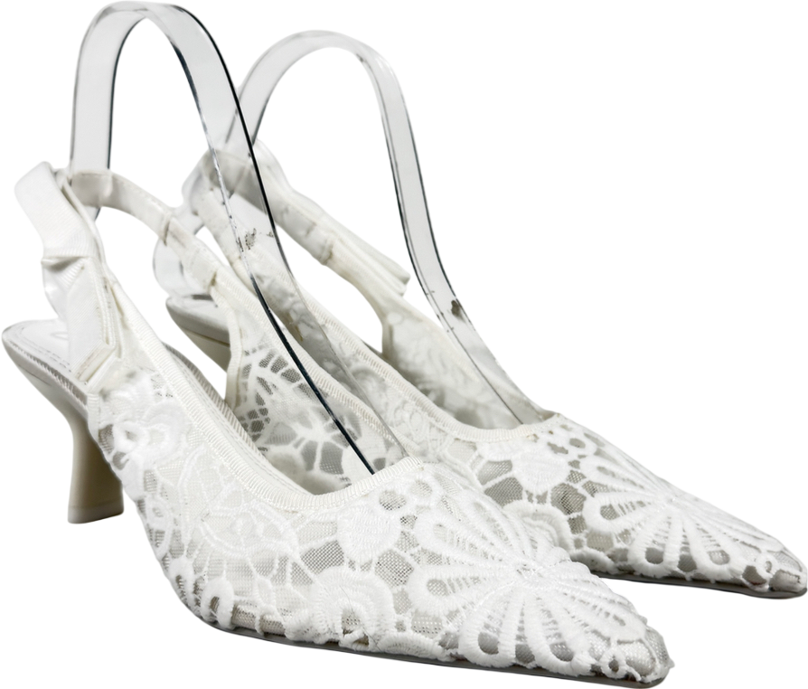 Lipsy White Bridal Standard Fit Slingback Bow Mid Heel Court Shoes UK 4 EU 37