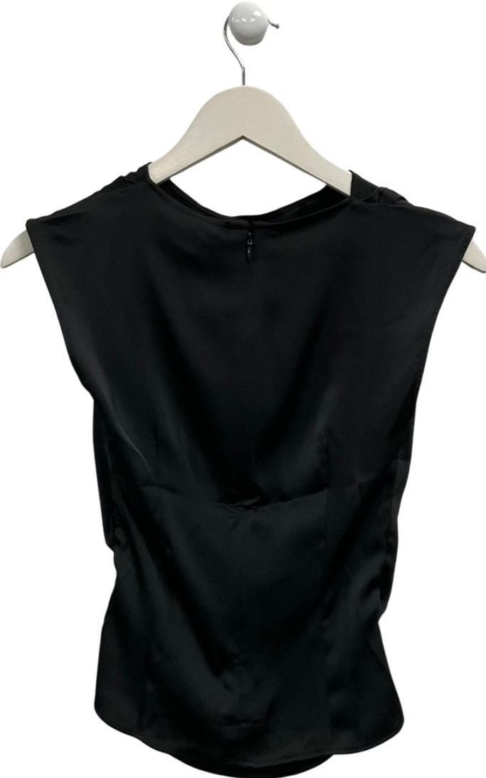 H&M Black Ruched Side Satin Top UK XXS