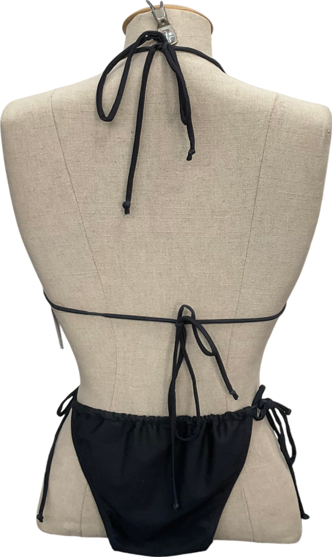 PrettyLittleThing Black Hibiscus Flower Bikini - Bottoms Uk 12, Top UK 14