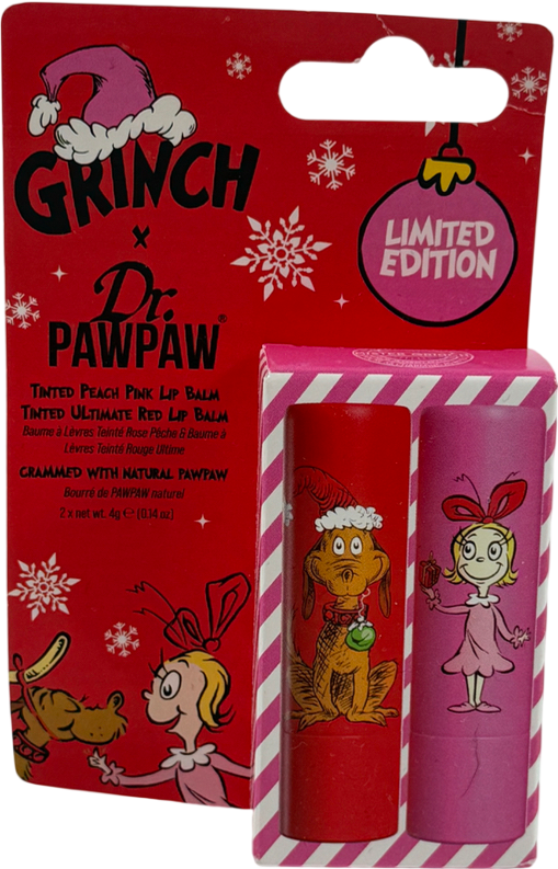 Pawpaw Grinch Ultimate Red Lip Balm And Tinted Peach Pink Lip Balm X2 4g