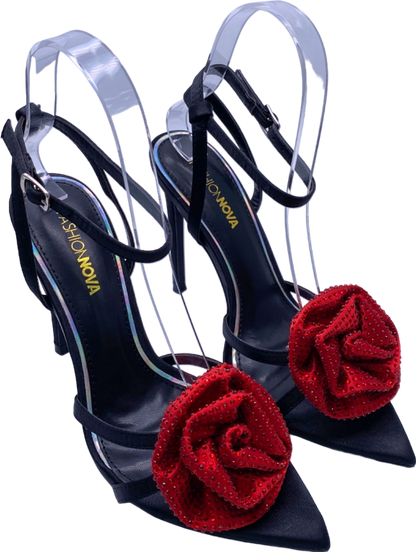 Fashion Nova Black Red Floral Embellished Heels UK 6
