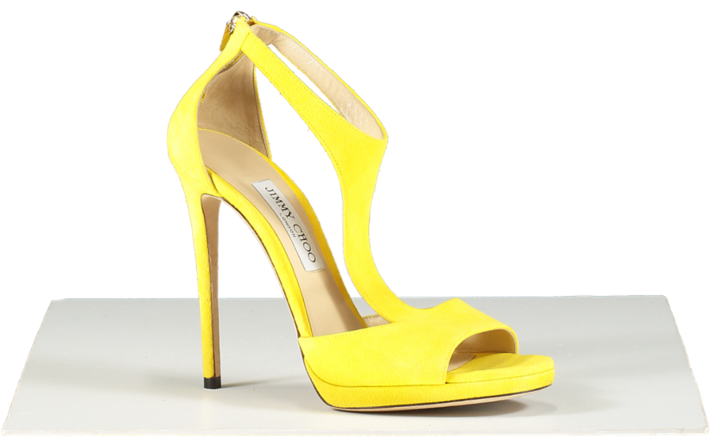 Jimmy Choo Yellow Suede Lana 120 T-bar Sandals UK 6.5 EU 39.5 👠