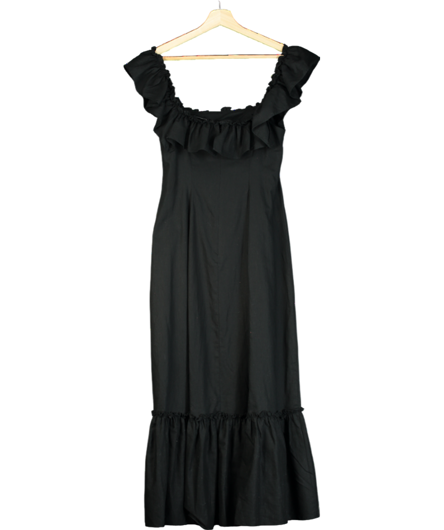 Rixo Black linen / cotton blend Maxi Dress UK 8