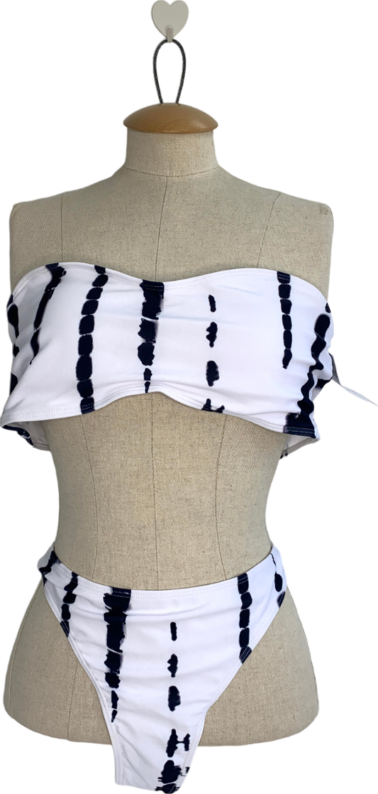 SHEIN White Tie Dye Effect Bandeau Bikini UK XL