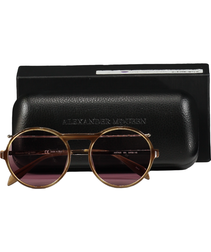 Alexander McQueen Brown Am0192s 004 54 - Gold/havana Sunglasses