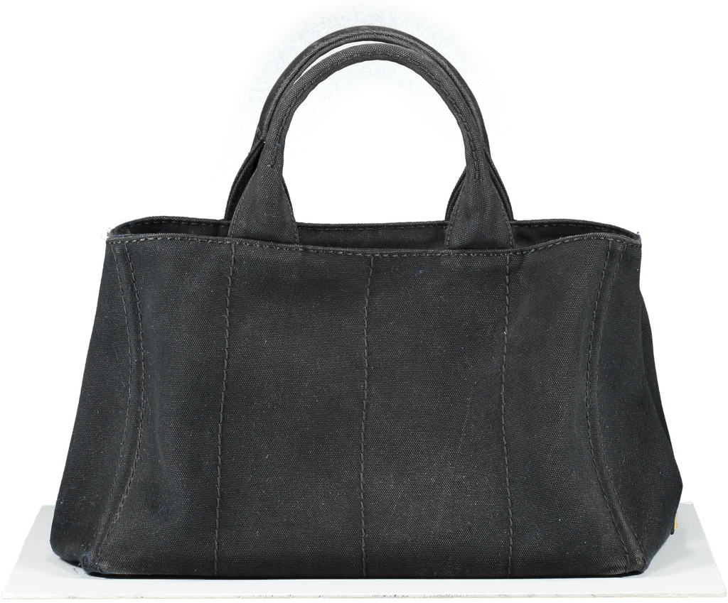 Prada Black Small Cotton Canvas Logo Tote