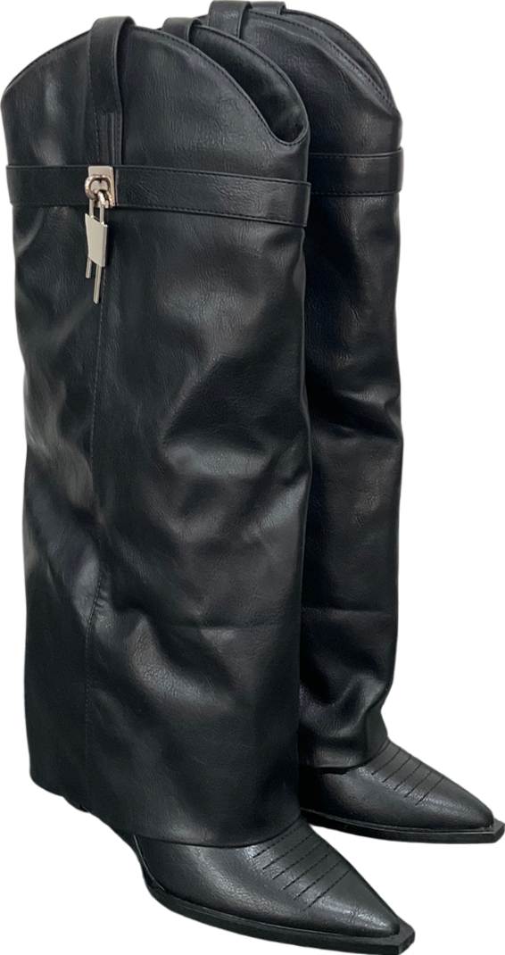 Ego Black Ava Lock Detail Pointed Toe Boot UK 5 EU 38 👠