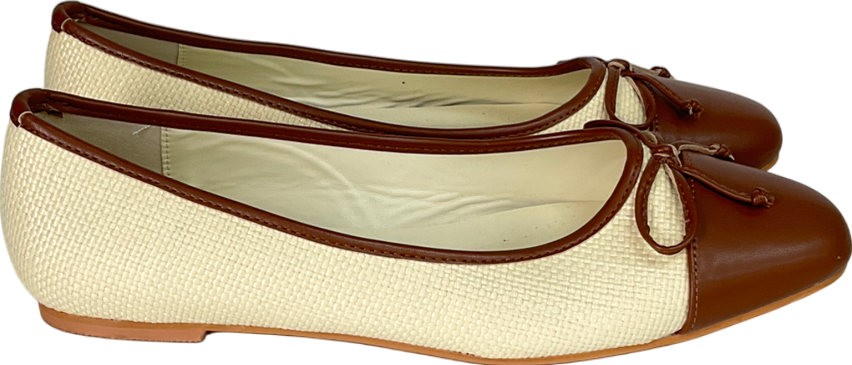 Cider Cream Bowknot Two-tone Faux Leather Mary Jane Flats UK 7 EU 40 👠