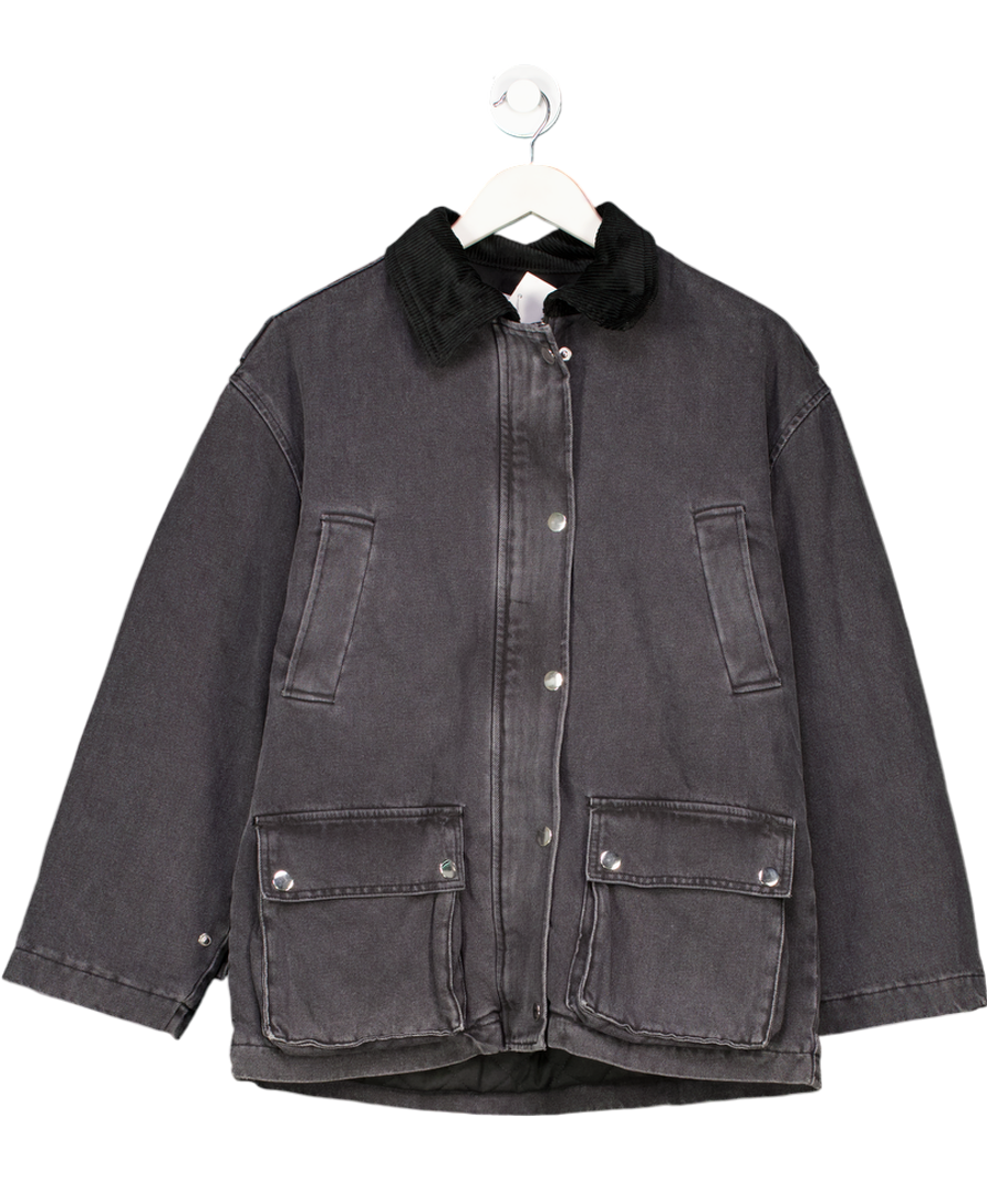 MANGO Black Barn Jacket With Corduroy Collar UK XS