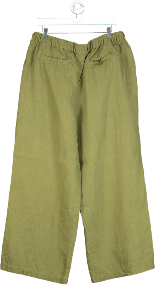 Boden Green Linen Wide-Leg Trousers UK 18