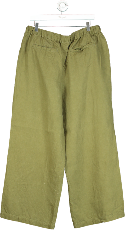 Boden Green Linen Wide-Leg Trousers UK 18